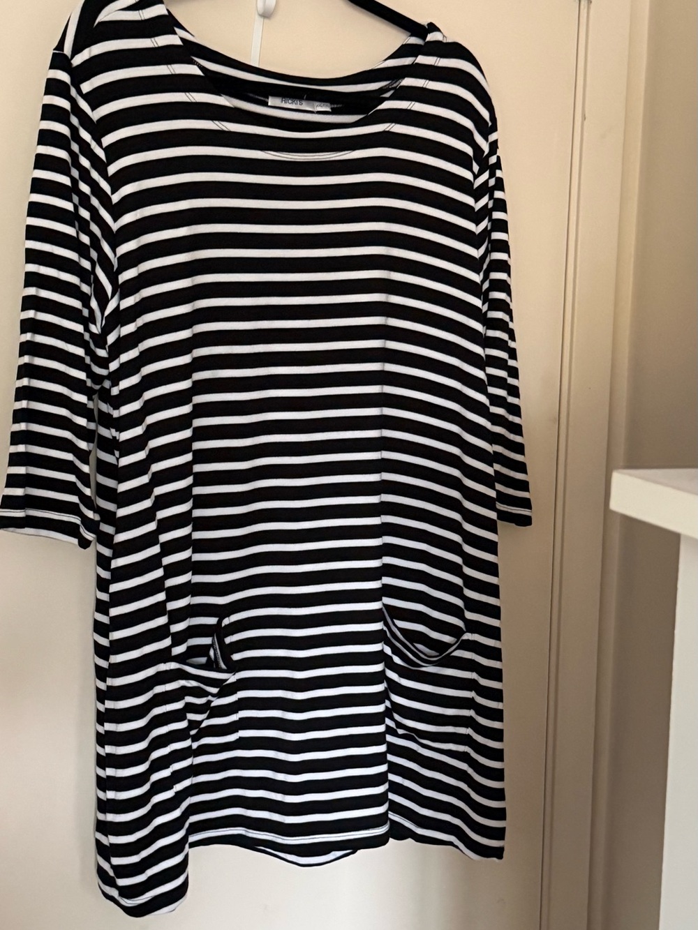 Ricki's Black and White Striped 3/5 Sleeve Tunic